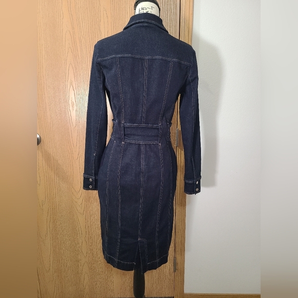 White House Black Market Denim Belted Button Up Shirt Dress - Picture 3 of 4